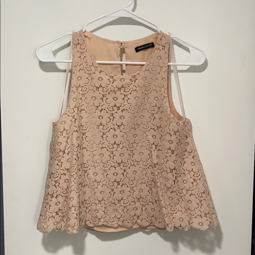 Jelly couture peach pink lace crop top
